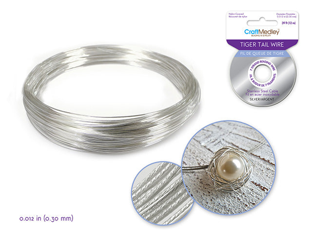 Beading/Jewelry Wire: Tiger Tail 7-strand .012 Diam (.30mm) 12m  Silver