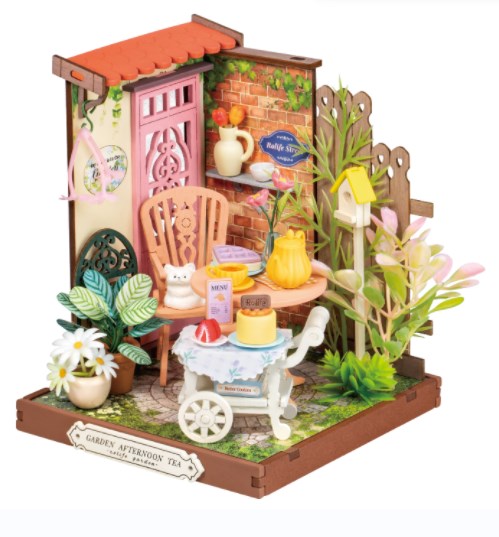 Fancy Tea Yard DS038 Robotime Rolife DIY Tiny Dollhouse Miniatures Kit