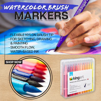 KINGART® Watercolor Brush Markers, Storage Case, Set of 36 Unique Colors
