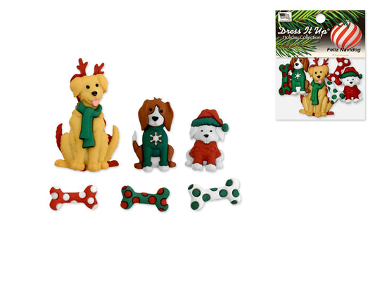 Holiday Paper Craft: Seasonal Dress-It-Up Bits Painted Embellishments 11386 Feliz Navidog