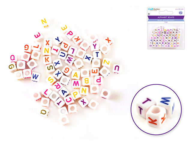 Craft Medley Alphabet Beads - White w/Colored Letters