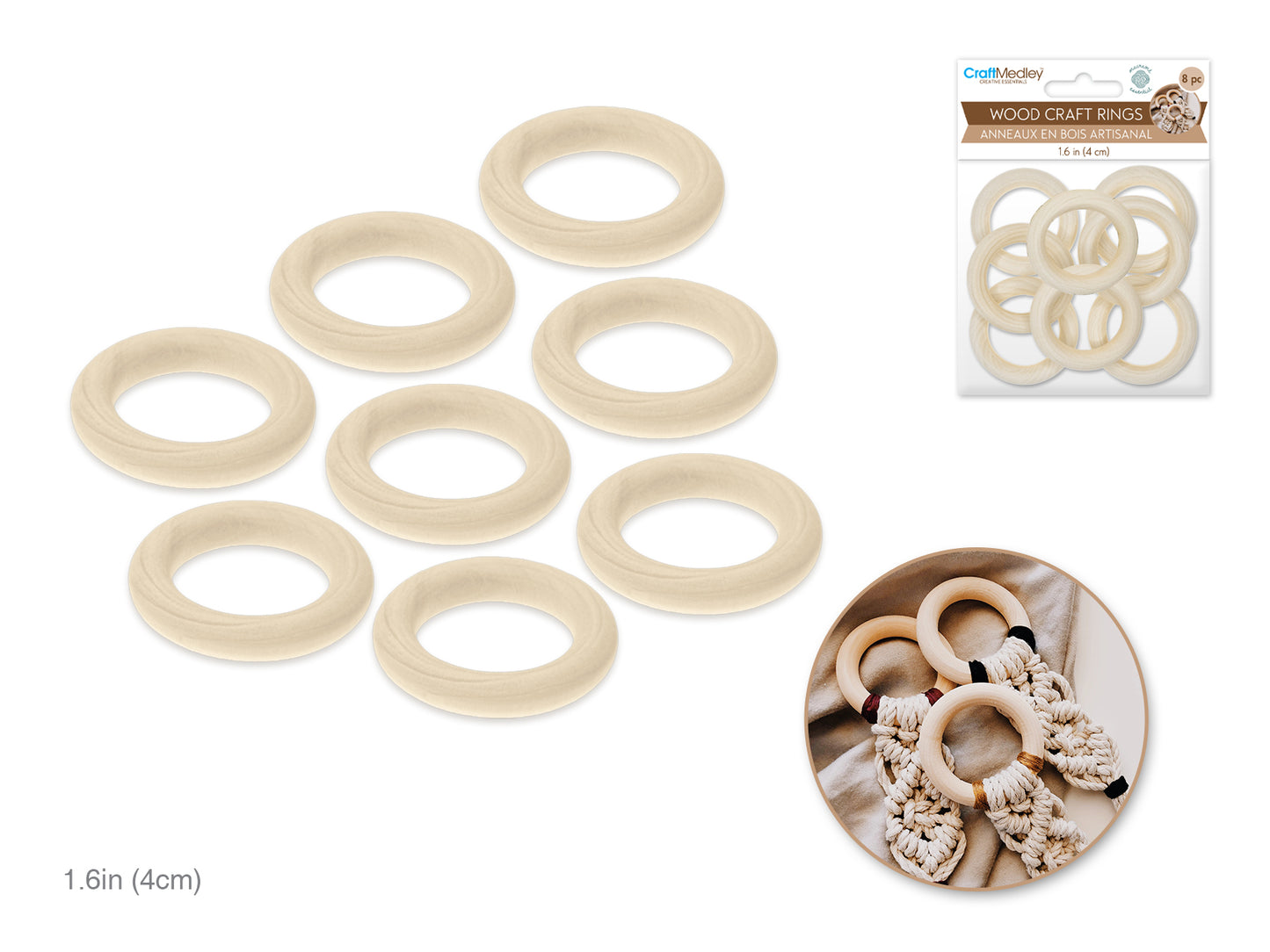 Craftwood: 40mm Craft Rings x8 Natural