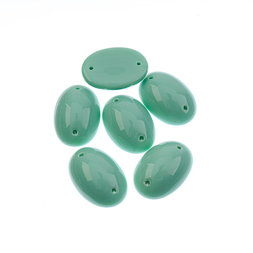 Czech Glass 2 Hole Cabochon 18x13mm Oval Opaque Blue 6pc