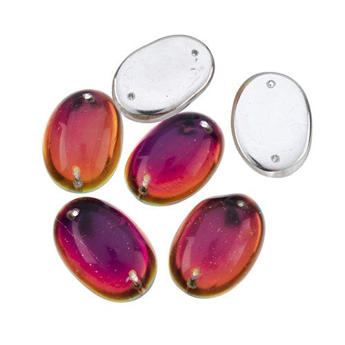 Czech Glass 2 Hole Cabochon 25x18mm Oval Transparent Volcano Purple Foiling 6pc