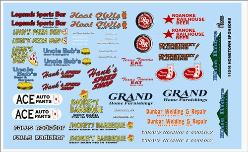 Gofer Racing Hometown Sponsors Decal Sheet 11016