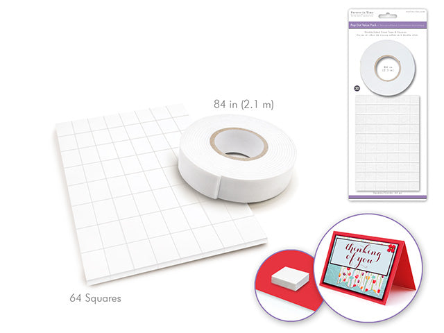 3D Pop Dot ValuePak: 1/2"x3/4" Squares x64 + 3/4"x84" Tape Dual-Adhesive