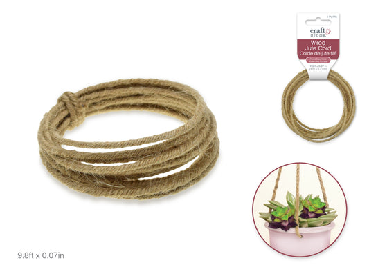 Craft Decor: 1.6mmx3m (6-ply) Wired Jute Cord/Garland Natural