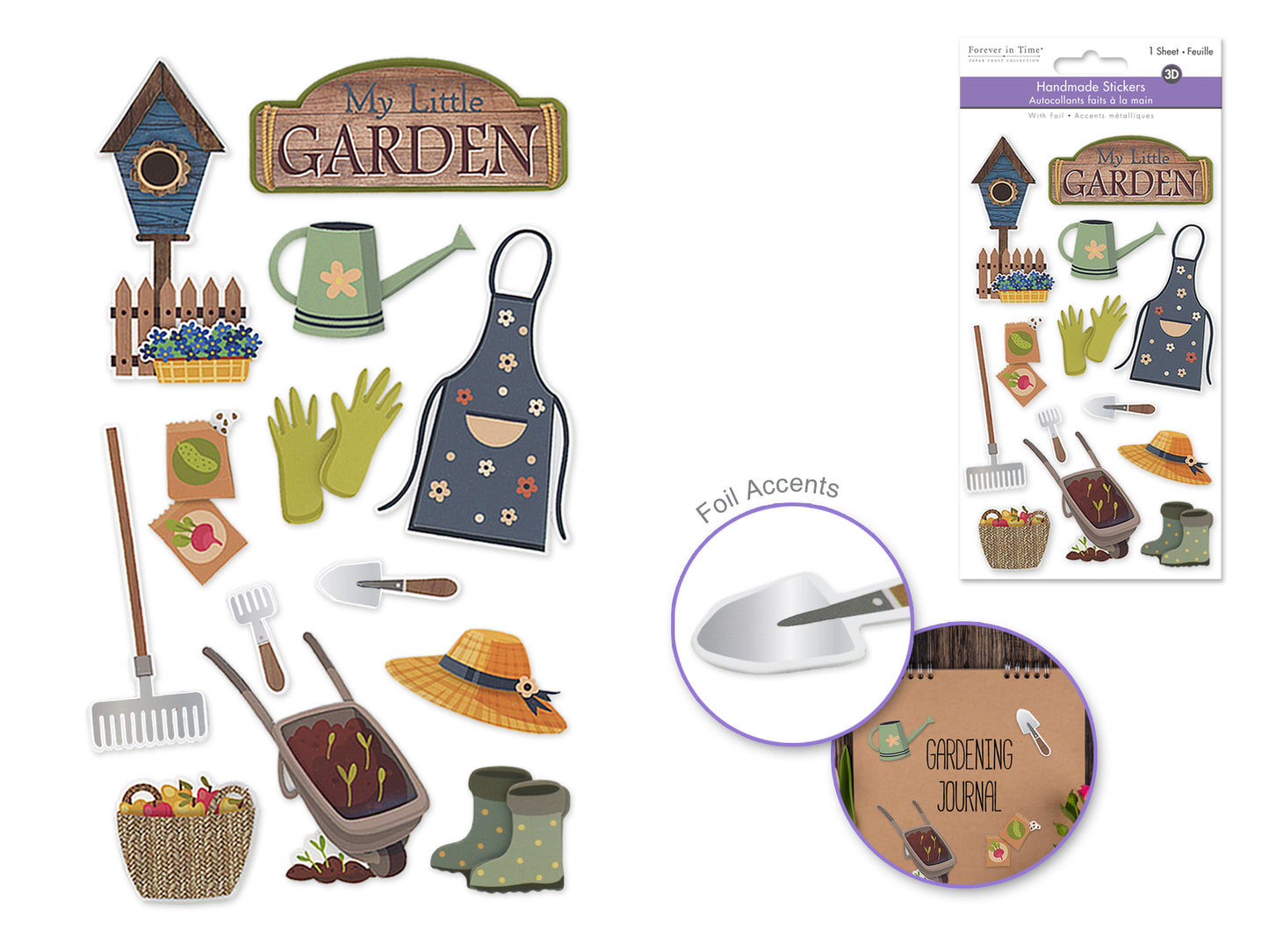 Handmade Sticker: 4.4"x7.5" 3D Themed Elements My Little Garden