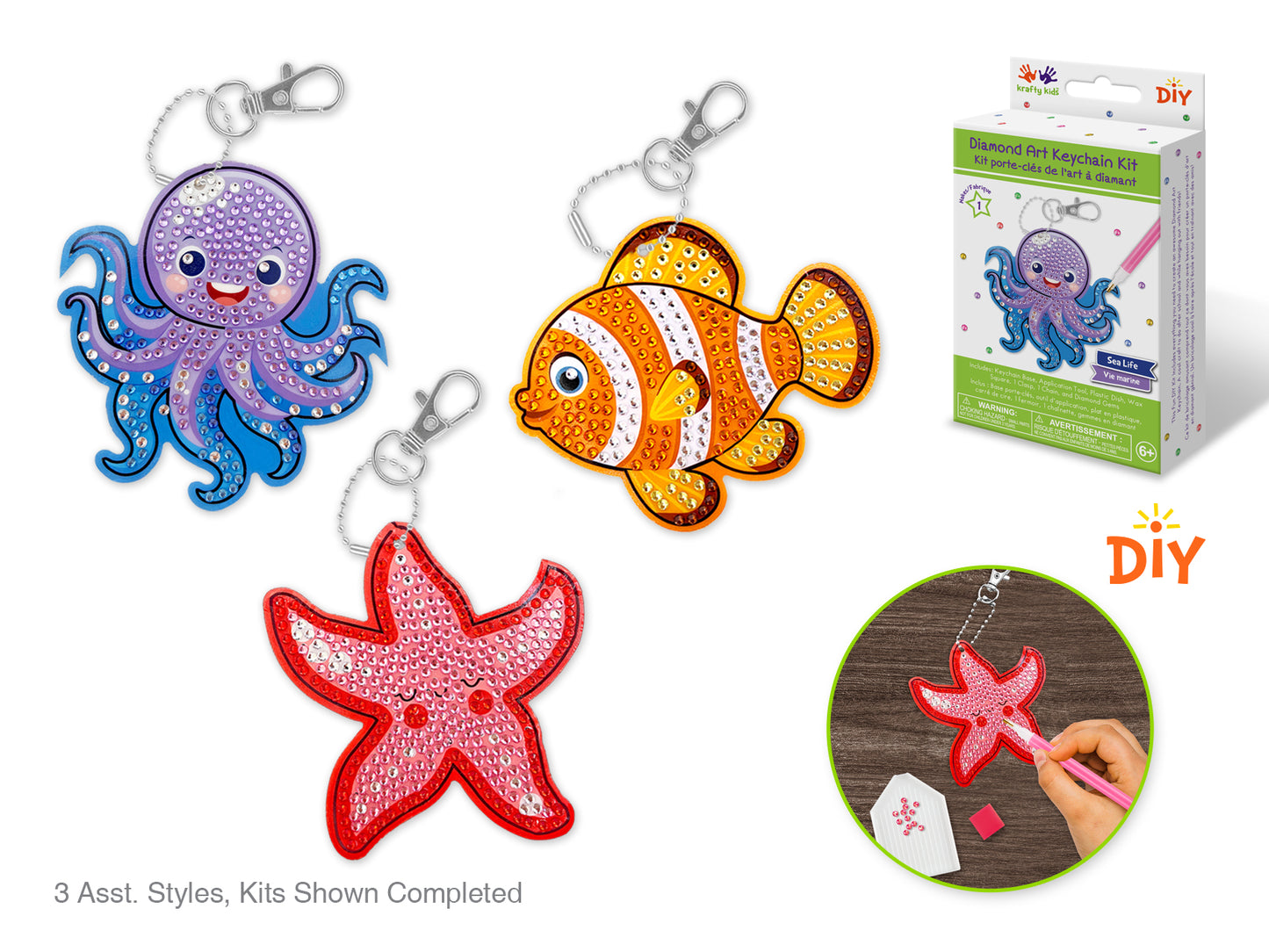 Krafty Kids Kit: Diamond Painting DIY Keychain Kit Asst Sea Life