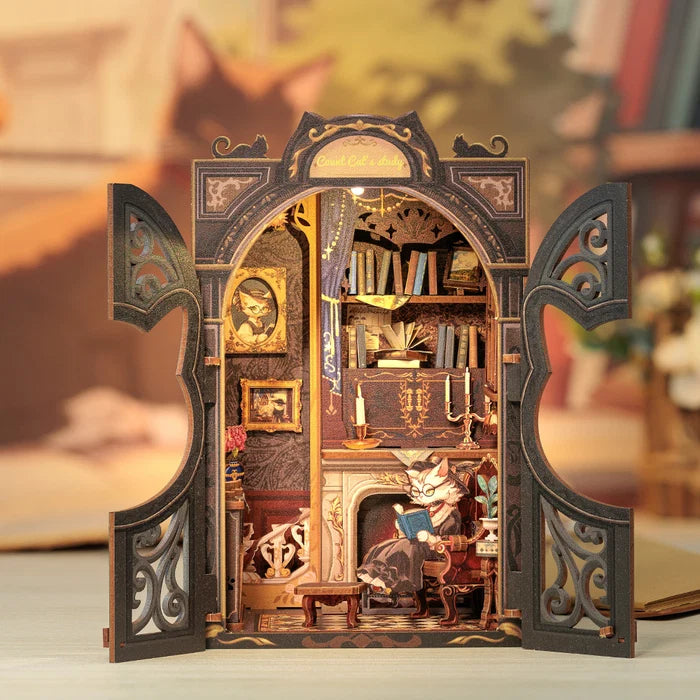 CUTEBEE DIY Book Nook Kit Count Cat's Study