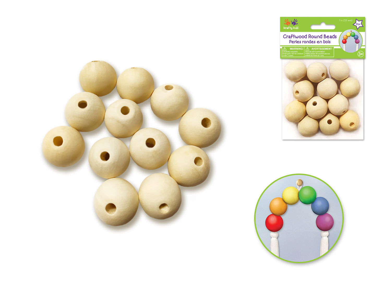 Wood Craft: Round Beads Natural G) 25mm 12pc