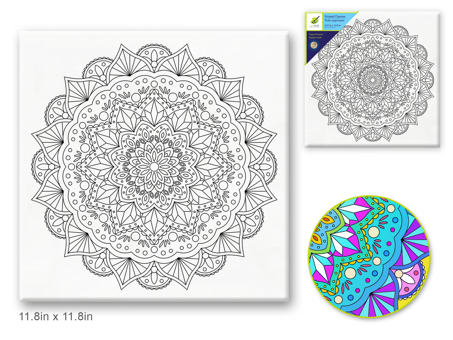 Stretch Artist Printed Canvas: 12"x12" Primed Back-Stapled  Mandala