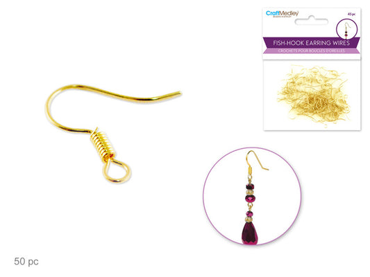 Jewelry Findings: 3/4" Fish-Hook Earring Wires x45 GOLD