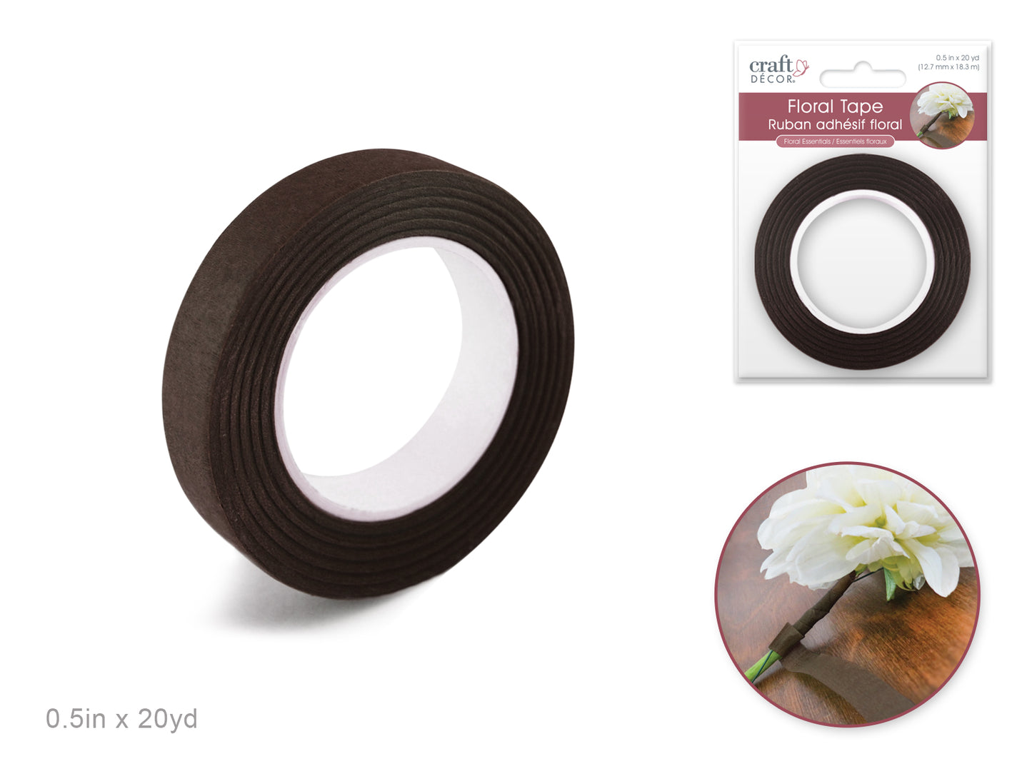 Floral Tape Stem Wrap: 1/2" x 20yds Brown
