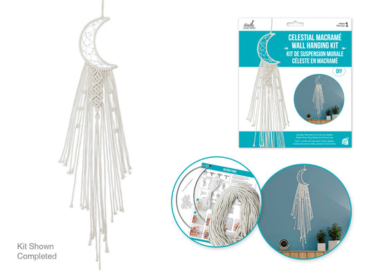 Needlecrafters: DIY Celestial Macramé Wall Hanging Kit w/Metal Moon Ring  Ecru