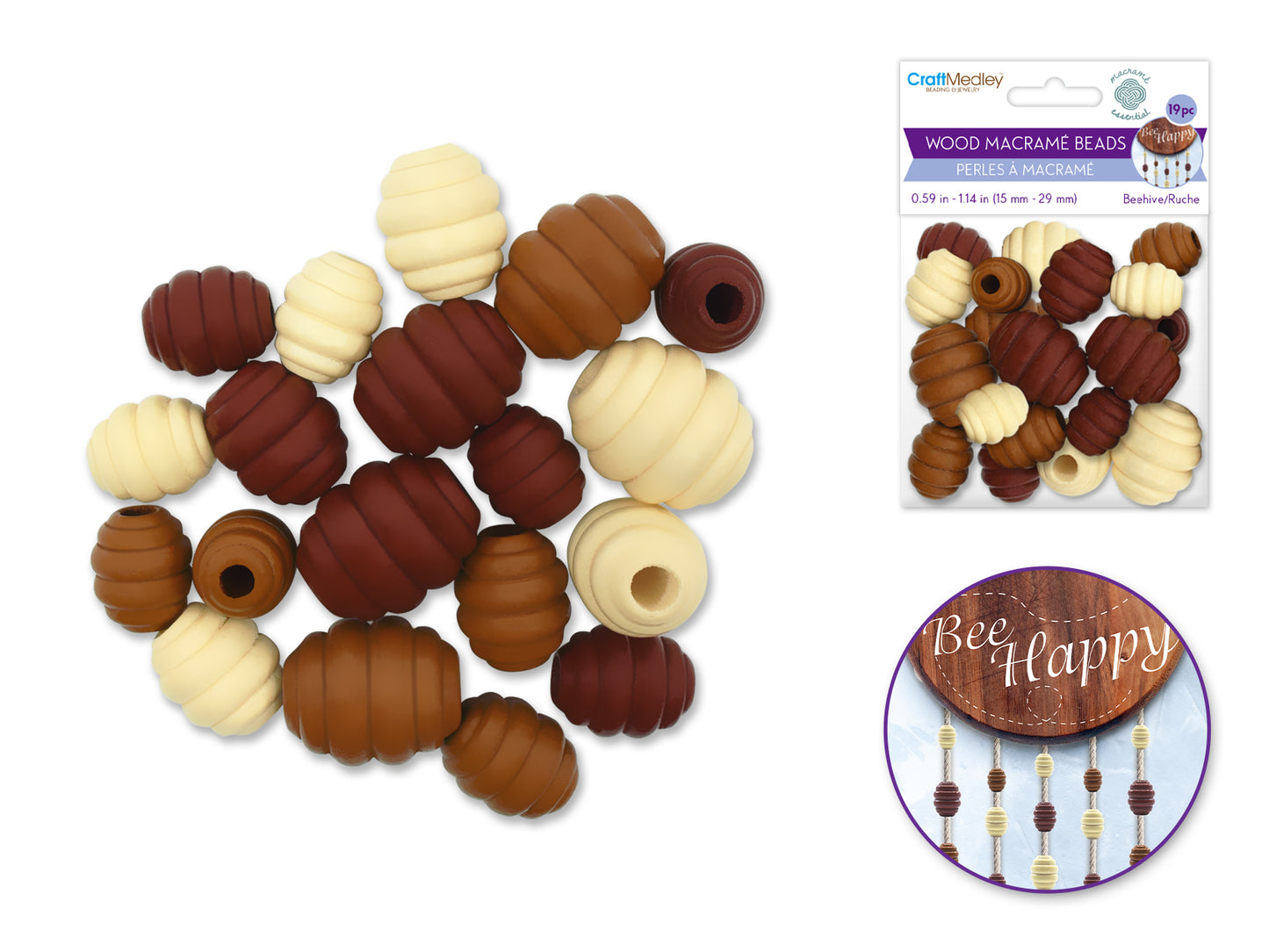 Craftwood: Macrame Beads Asst Size+Col Lrg-Hole Natural