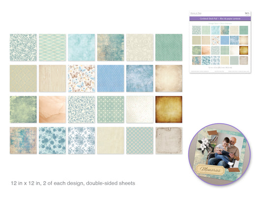 Cardstock: 12"x12" Themed Stack Pad x24 Double-Sided (24 Designs) 230GSM  Vintage Decor