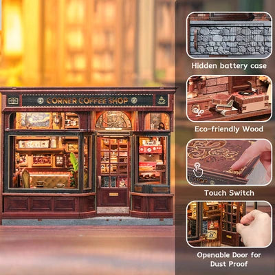CUTEBEE DIY Dollhouse Kit CORNER COFFEE SHOP