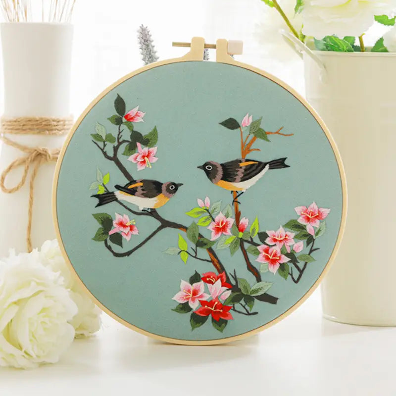 AISIBO Embroidery Kits, Starter Kit with 2 Birds and Flowers