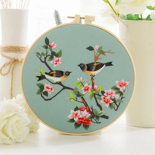 AISIBO Embroidery Kits, Starter Kit with 2 Birds and Flowers