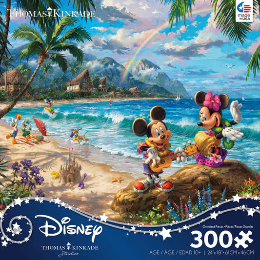 THOMAS KINKADE DISNEY - MICKEY AND MINNIE IN HAWAII - 300 OVERSIZED PIECE PUZZLE