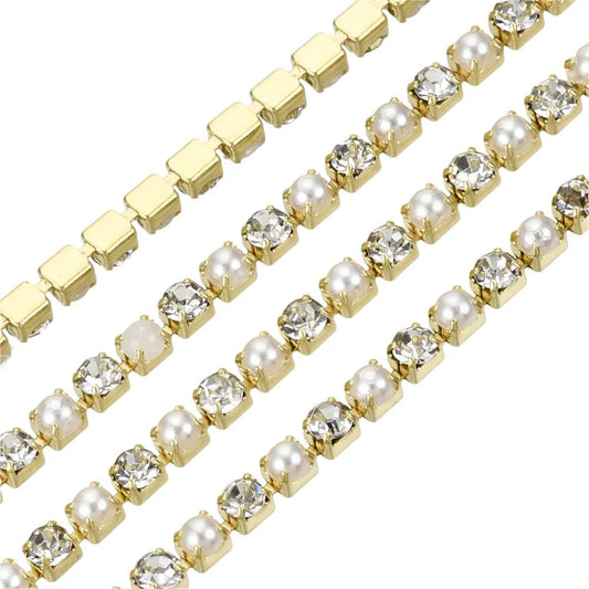 Metal Pearl & Rhinestone Banding 2mm Gold Pearl by the Yard