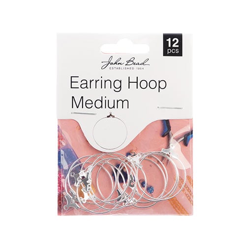 Must Have Findings - Earring Hoop Medium (apx 25mm) Silver 12pcs