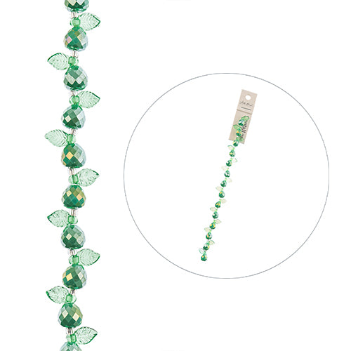 Crystal Lane DIY Flower 7in Bead Strand Pear Opaque Green 8mm, Green Leaf 6x10mm, 14pcs