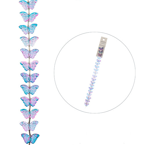Crystal Lane DIY Flower 7in Bead Strand Butterflies Blue and Purple, 8x15mm, 19pcs