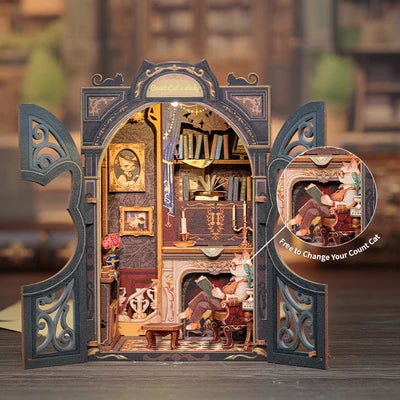 CUTEBEE DIY Book Nook Kit Count Cat's Study