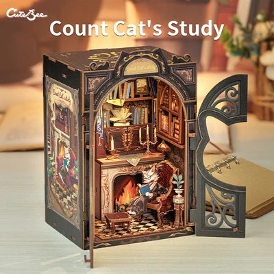 CUTEBEE DIY Book Nook Kit Count Cat's Study