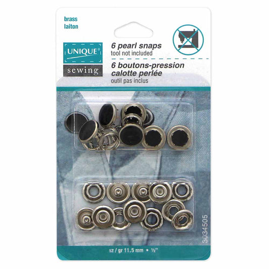 UNIQUE SEWING Pearl Snaps Black -11.5mm (1⁄2) - 6 sets