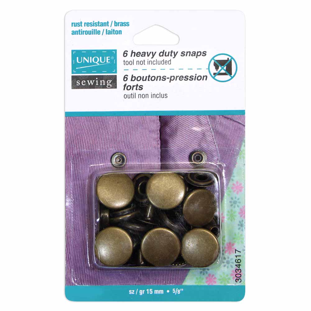 UNIQUE SEWING Heavy Duty Snaps Antique Brass - 15mm (5⁄8″) - 6 sets