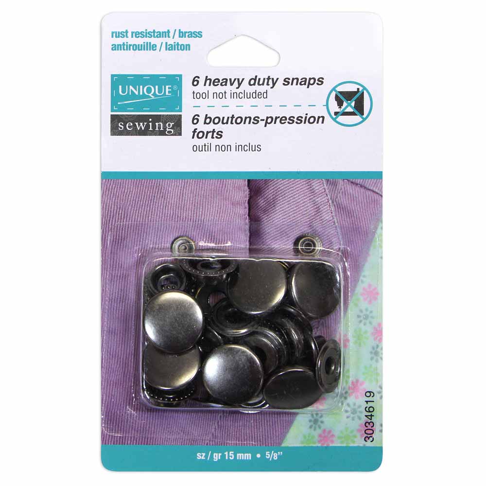 UNIQUE SEWING Heavy Duty Snaps Gunmetal - 15mm (5⁄8″) - 6 sets