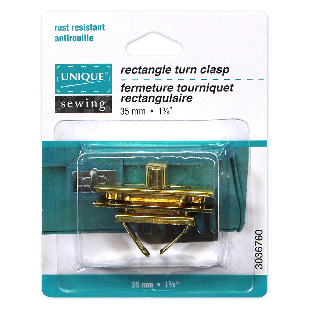 UNIQUE SEWING Rectangle Turn Clasp - 35mm (13⁄8″) - Gold