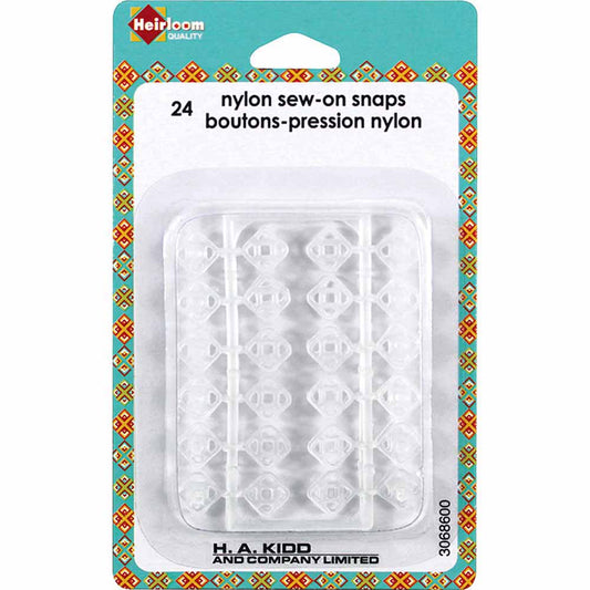 HEIRLOOM Nylon Sew-On Snaps - Clear - 24 pcs.