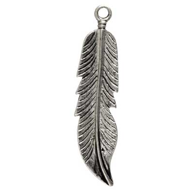PENDANT FEATHER 44x10mm ANTIQUE SILVER LF/NF