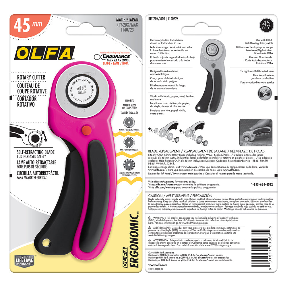 OLFA 45mm RTY-2/DX/MAG Ergonomic Rotary Cutter - Magenta