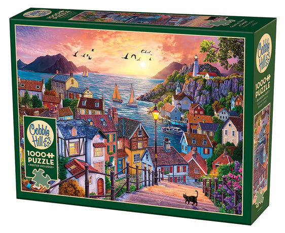 Cobble Hill 1000pc Puzzle: Coastal Town at Sunset