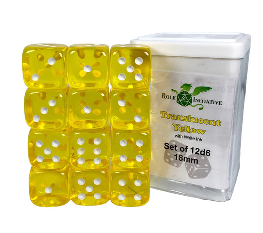 SET OF 12D6 PIPS DICE: TRANSLUCENT Yellow/White 18MM