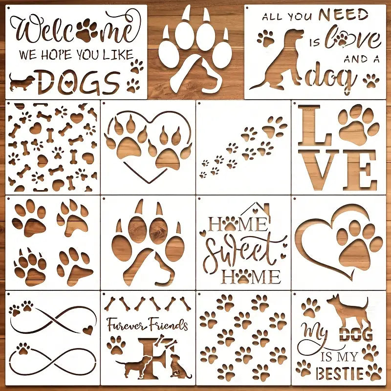14pc Dog Paw Print Stencils
