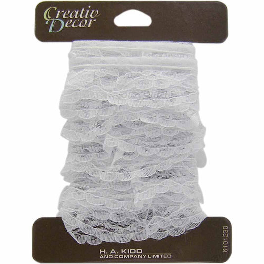 CREATIV DECOR Ruffled Lace 25mm - White