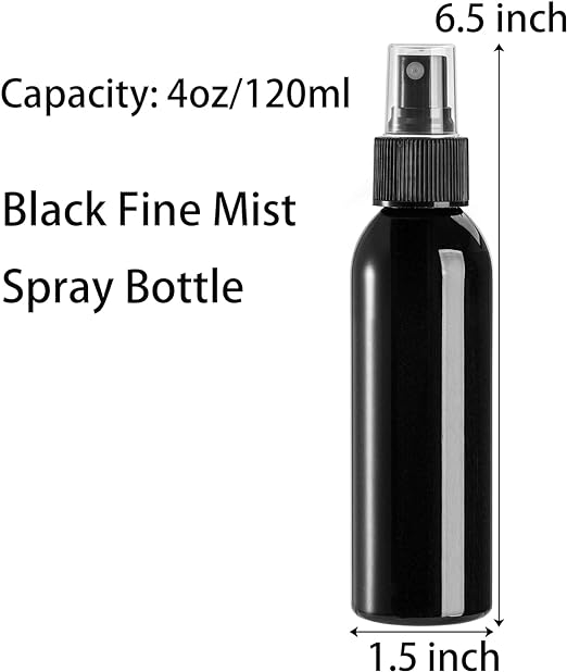 Black Empty Spray Bottles, 4oz Plastic Fine Mist