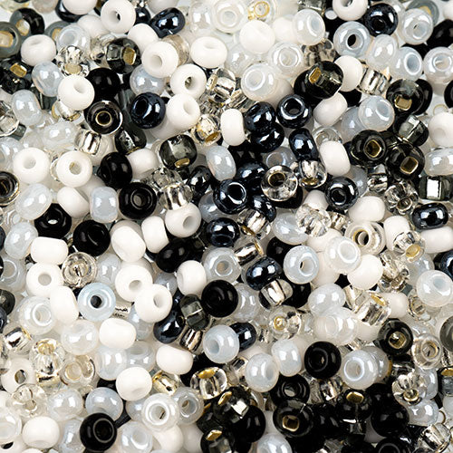 Czech Seed Beads apx 24g Vial 8/0 Black/White Mix