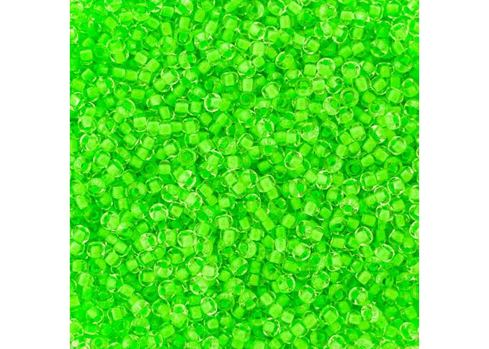 CZECH SEED BEAD APX 22G VIAL 10/0 CRYSTAL C/L NEON GREEN