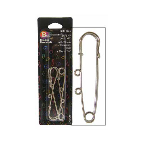 BEADING ESSENTIALS Kilt Pins with 2 Loops - 6.3cm (2.5″) - Nickel