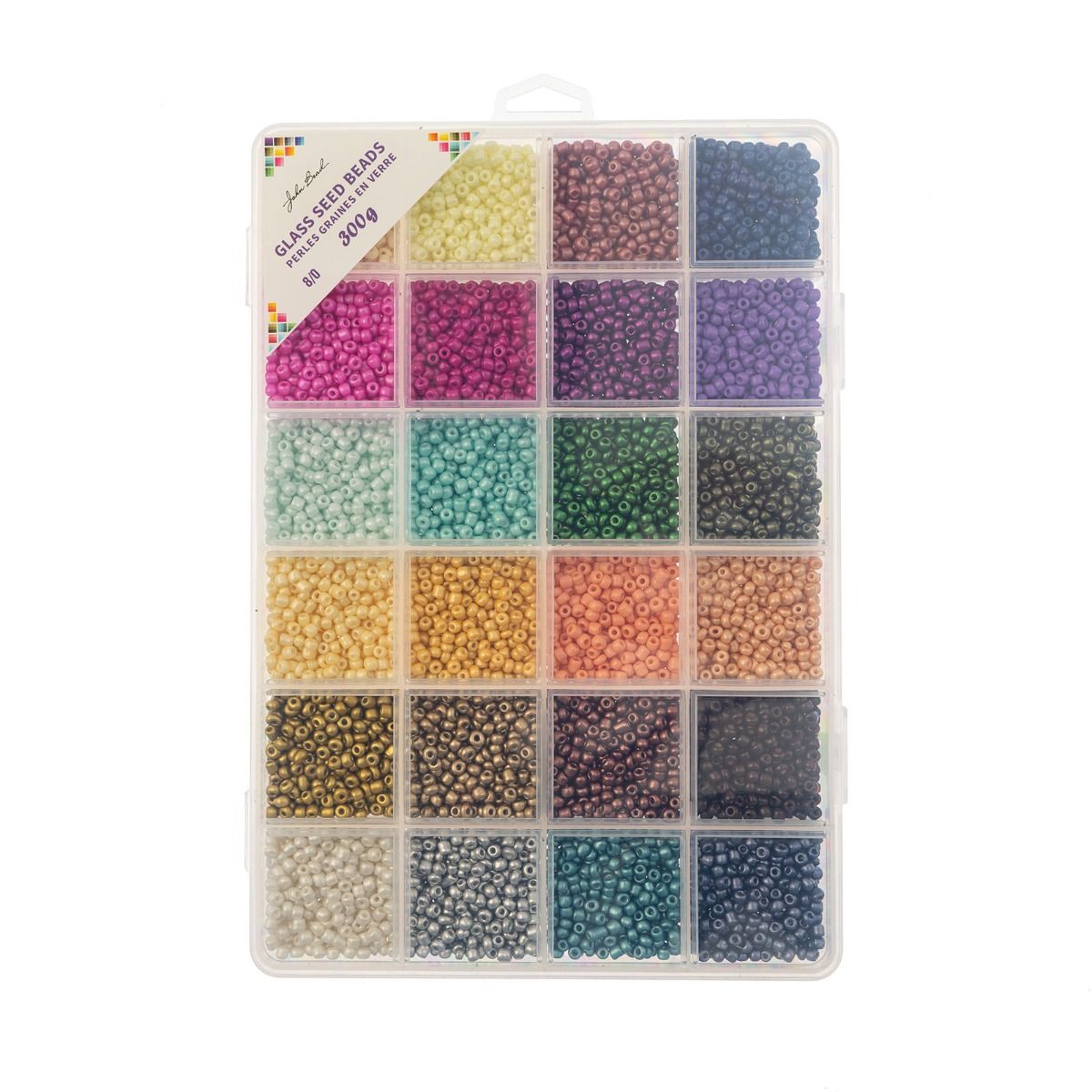 Bead Box - Glass Seed Beads 8/0 apx. 300g 24 Colors Metallics and More