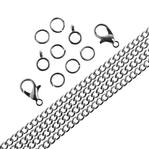 36in Chain and Findings Set- 3mm Curb Chain Silver