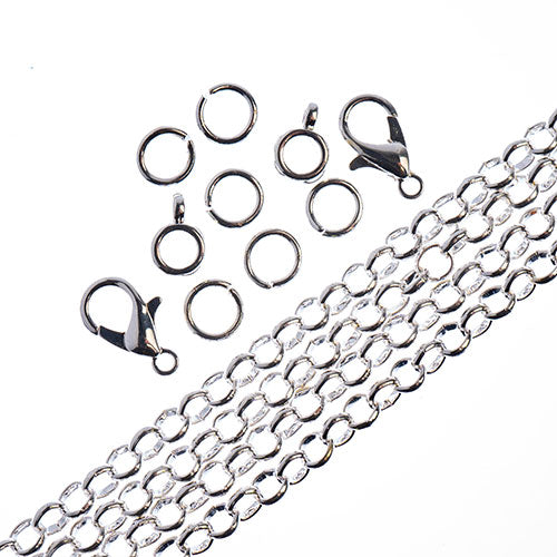 36in Chain and Findings Set- 4mm Rolo Cable Chain Silver