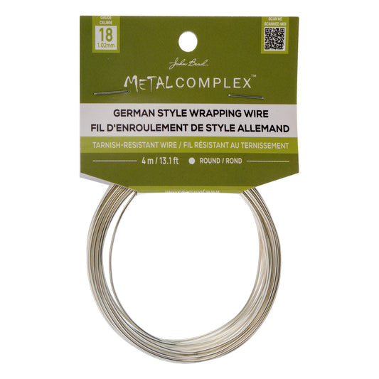 Metal Complex German Style Wire No-Tarnish RND 18ga (1.02mm) 13.1ft (4m)Silver Plated